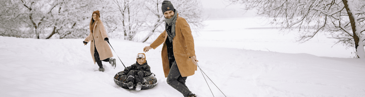 Дети с родителями на санях